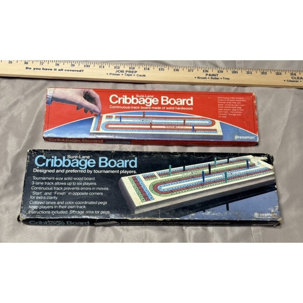 Lot Of 2 VTG 1983 Pressman Sure-Lane‎ Cribbage Board Solid HardWood